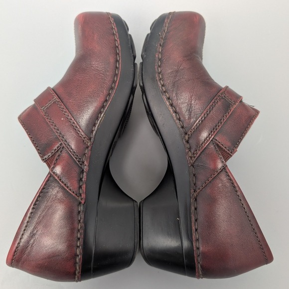 Dansko Burgundy Leather Clogs Mary Jane Button Wedge Slip On Shoes Women 36 - Picture 6 of 12